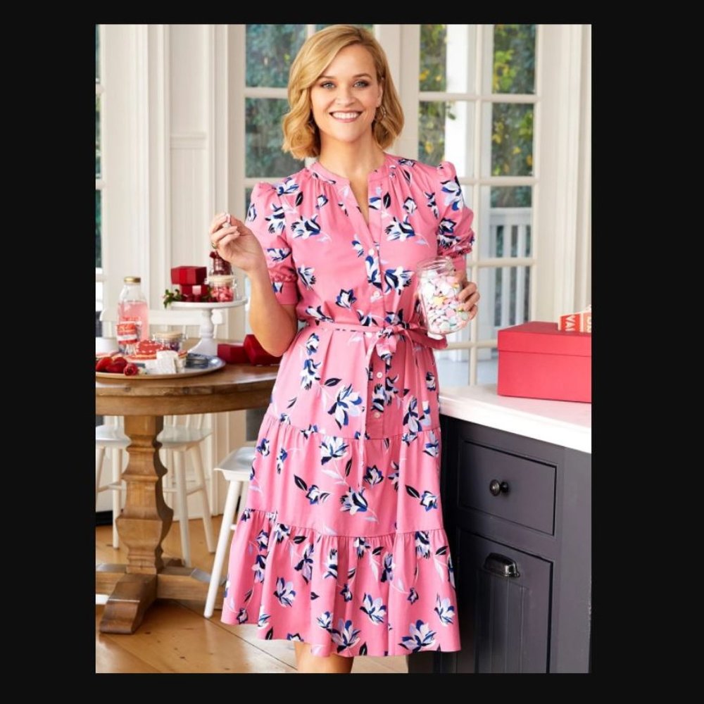 Draper James Floral Button Front Midi Dress, Pink